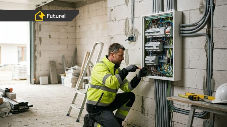 montaż rozdzielni elektrycznej w garażu podczas instalacji elektrycznej w domu jednorodzinnym