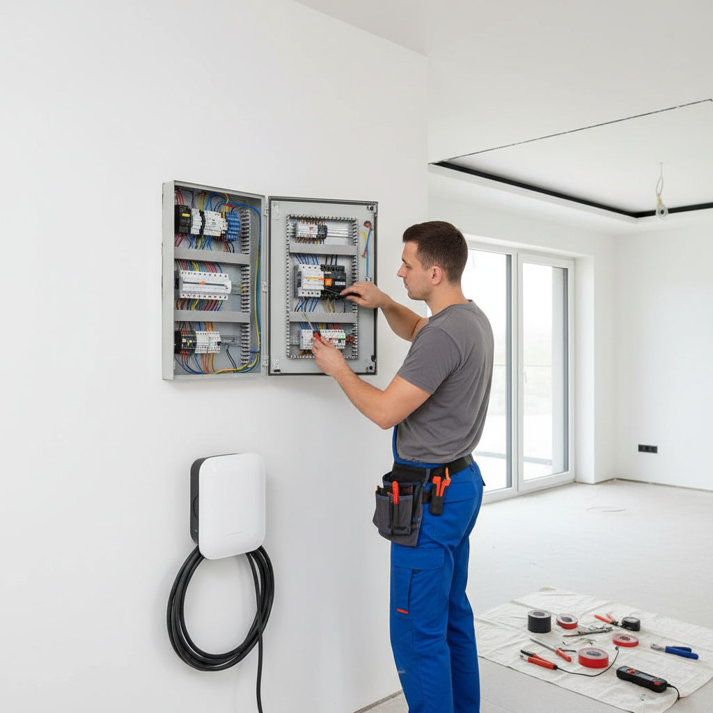 Złącze kablowo-pomiarowe przyłącza elektrycznego na granicy działki domu jednorodzinnego