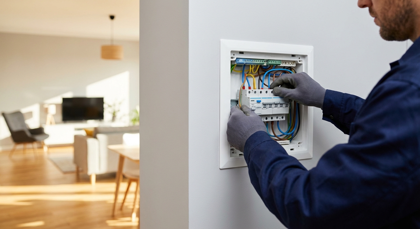 Elektryk w Krakowie montuje rozdzielnię elektryczną w mieszkaniu - cennik usług elektrycznych 2026