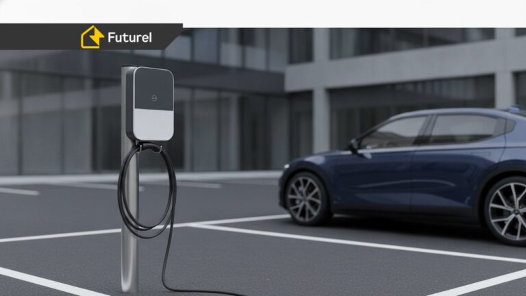 Wallbox dla firmy: ładowarka EV Type 2 zamontowana na słupku firmowego parkingu