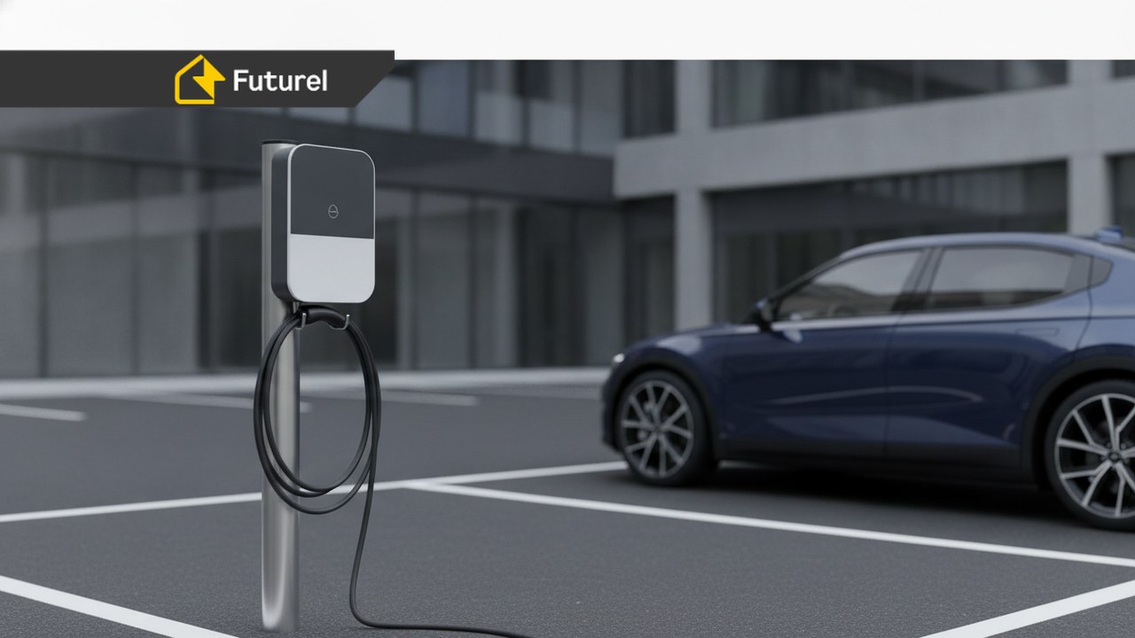 Wallbox dla firmy: ładowarka EV Type 2 zamontowana na słupku firmowego parkingu