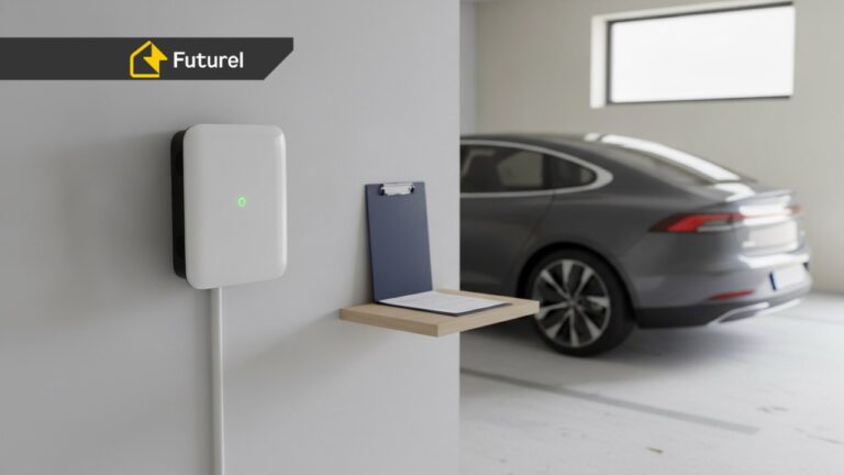 Zainstalowany wallbox w garażu firmowym przy samochodzie elektrycznym EV