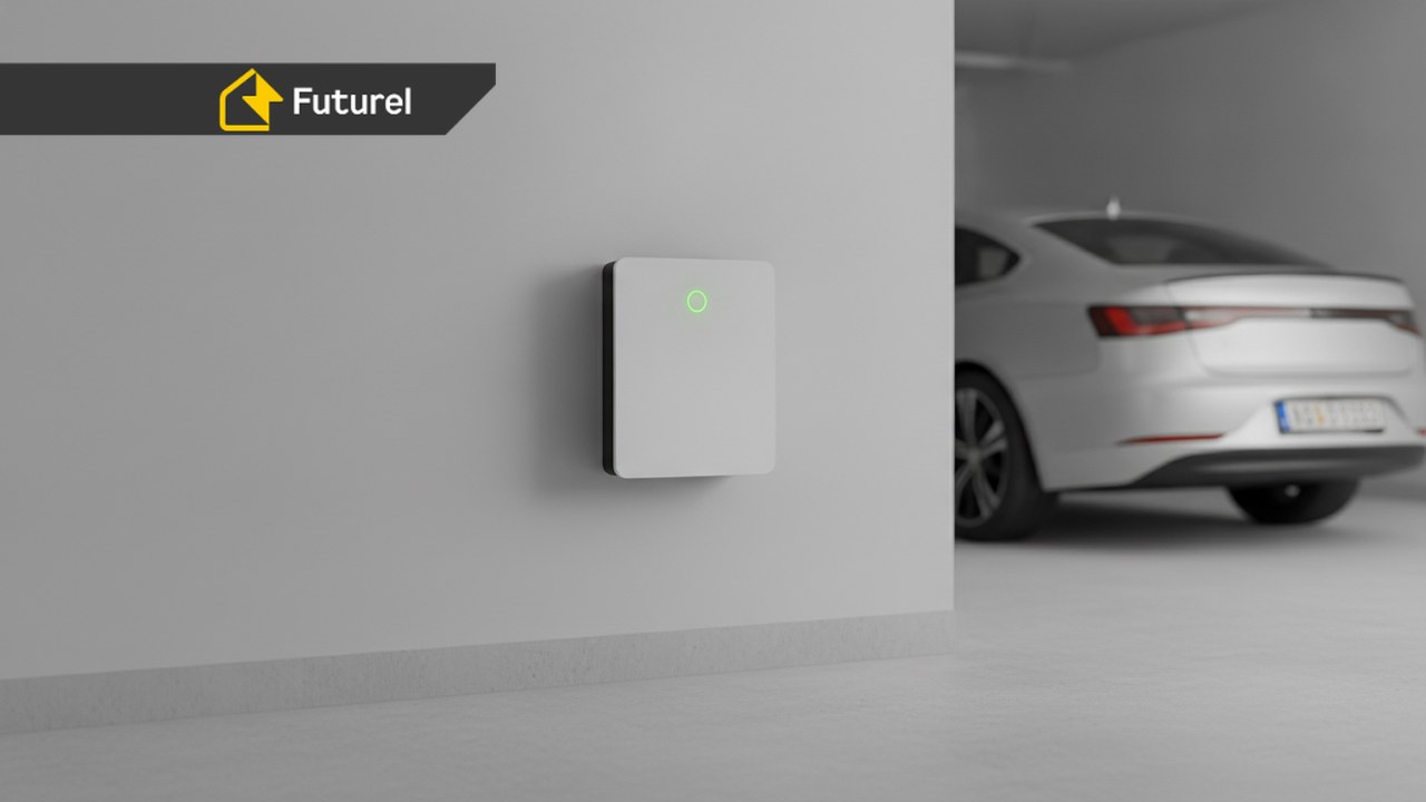 Inteligentny wallbox na ścianie garażu domu jednorodzinnego w Krakowie